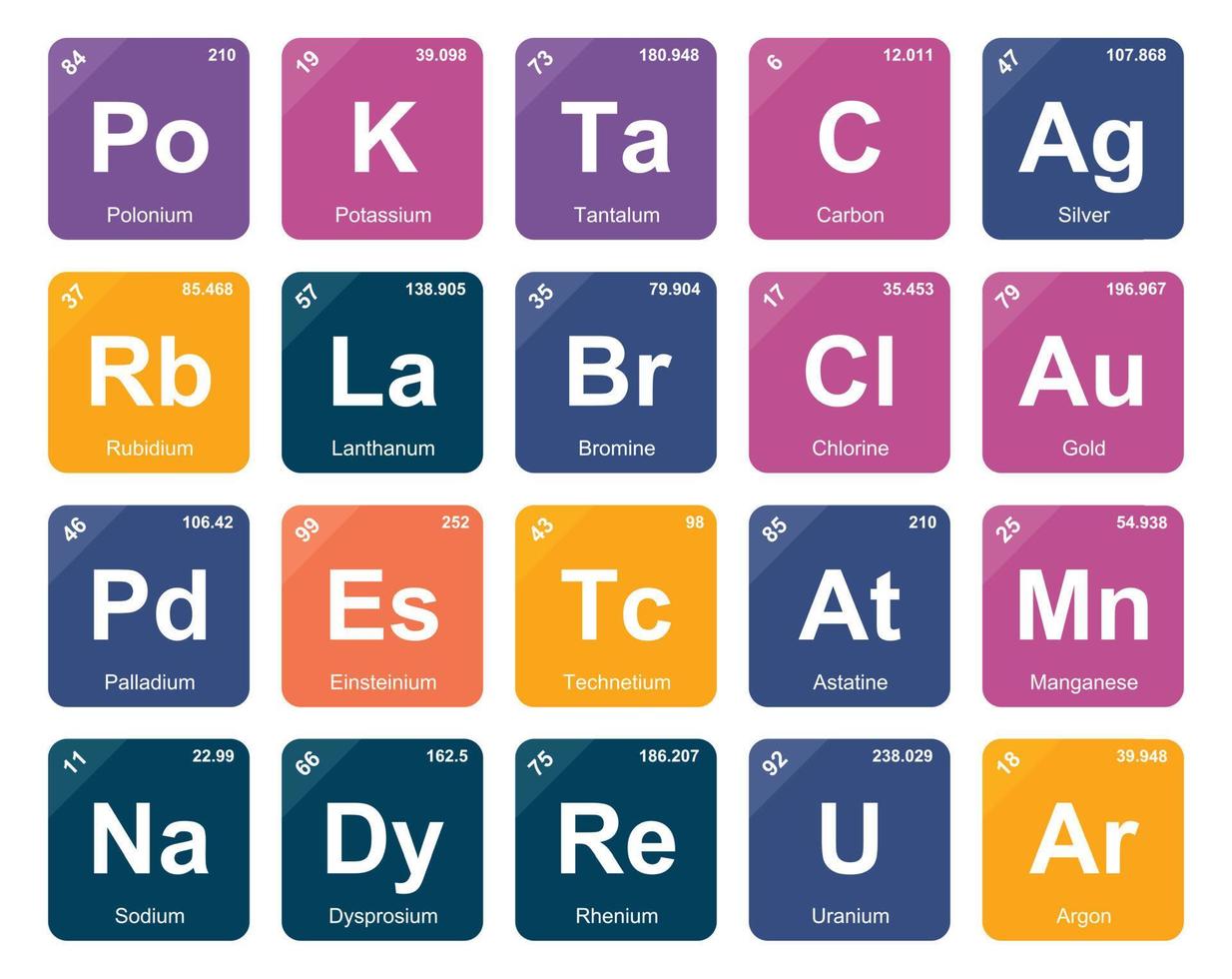 20 Preiodic table of the elements Icon Pack Design vector