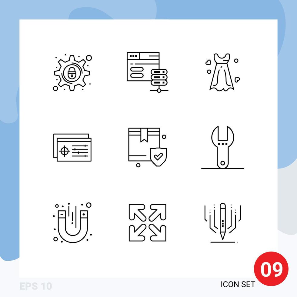 Stock Vector Icon Pack of 9 Line Signs and Symbols for protection object dress target setting Editable Vector Design Elements