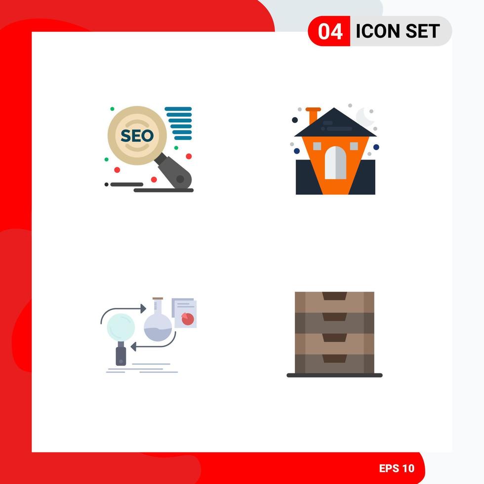 Pack of 4 creative Flat Icons of search engine business castle holiday development Editable Vector Design Elements