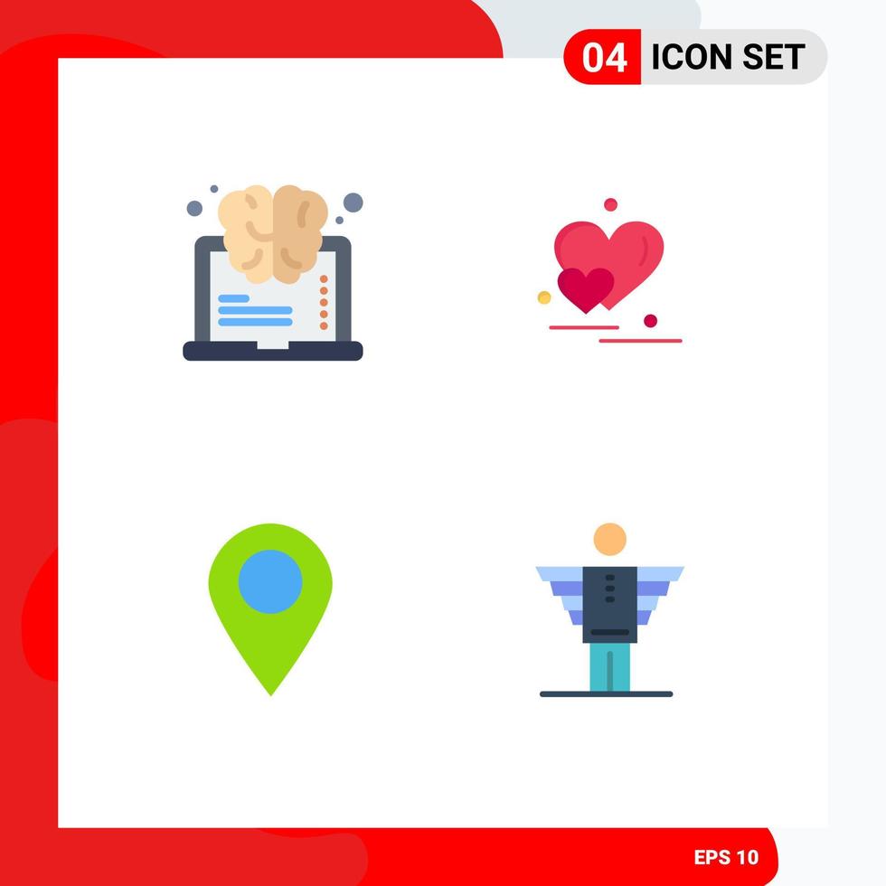 Modern Set of 4 Flat Icons and symbols such as brain map think couple pin Editable Vector Design Elements