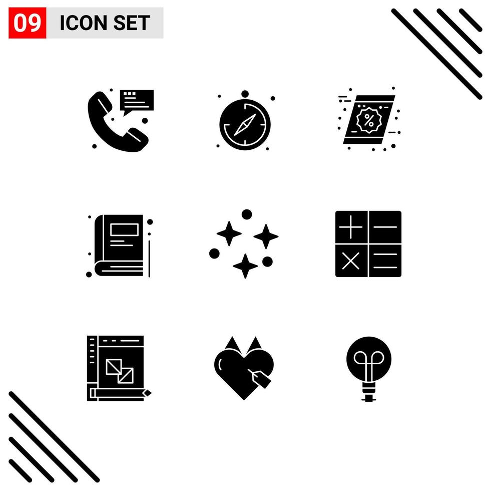 Set of 9 Modern UI Icons Symbols Signs for space nature coupon education book Editable Vector Design Elements