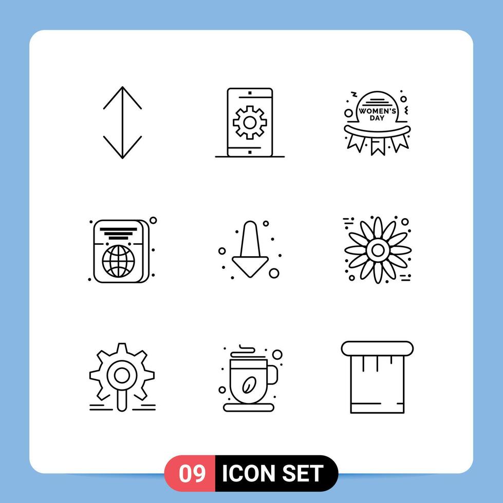 9 Outline concept for Websites Mobile and Apps arrow travel day ticket badge Editable Vector Design Elements