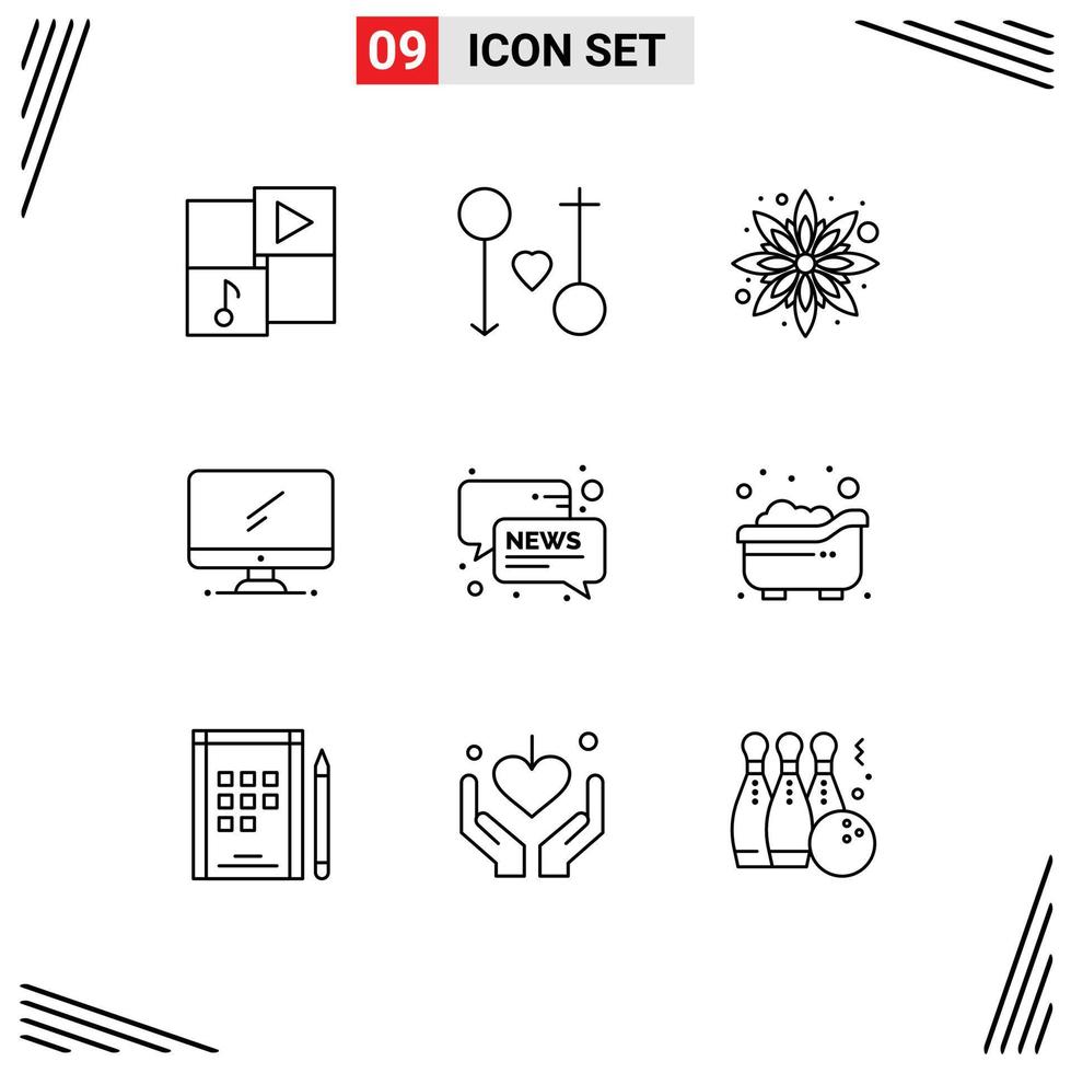 User Interface Pack of 9 Basic Outlines of chat imac passion device computer Editable Vector Design Elements