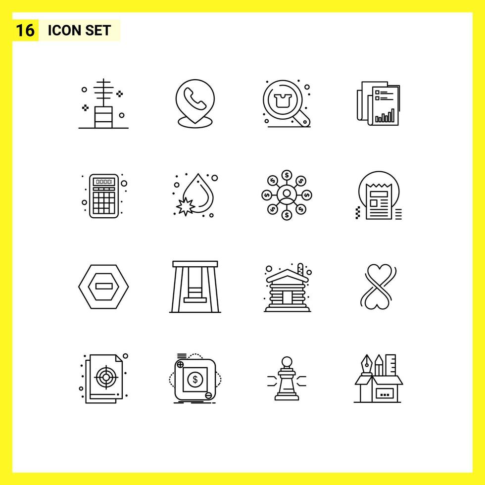 16 User Interface Outline Pack of modern Signs and Symbols of business analytics location report shop Editable Vector Design Elements