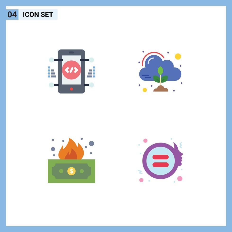 Pictogram Set of 4 Simple Flat Icons of coding finance web control money Editable Vector Design Elements