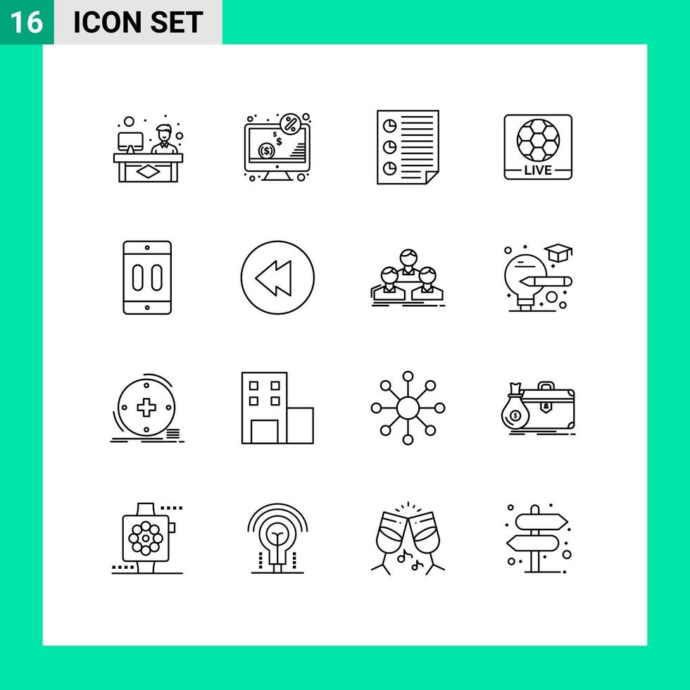 User Interface Pack of 16 Basic Outlines of football game screen live page Editable Vector Design Elements