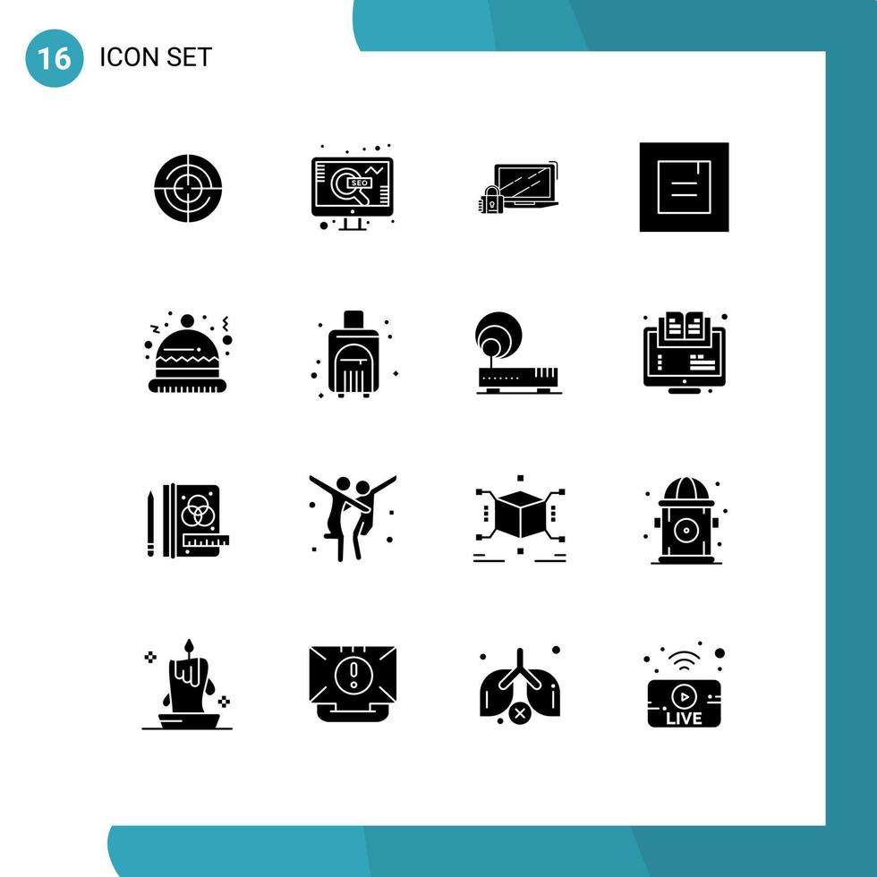 Mobile Interface Solid Glyph Set of 16 Pictograms of hat window computer popup login Editable Vector Design Elements
