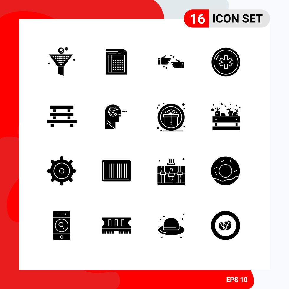 Modern Set of 16 Solid Glyphs Pictograph of health business form ok handshake Editable Vector Design Elements