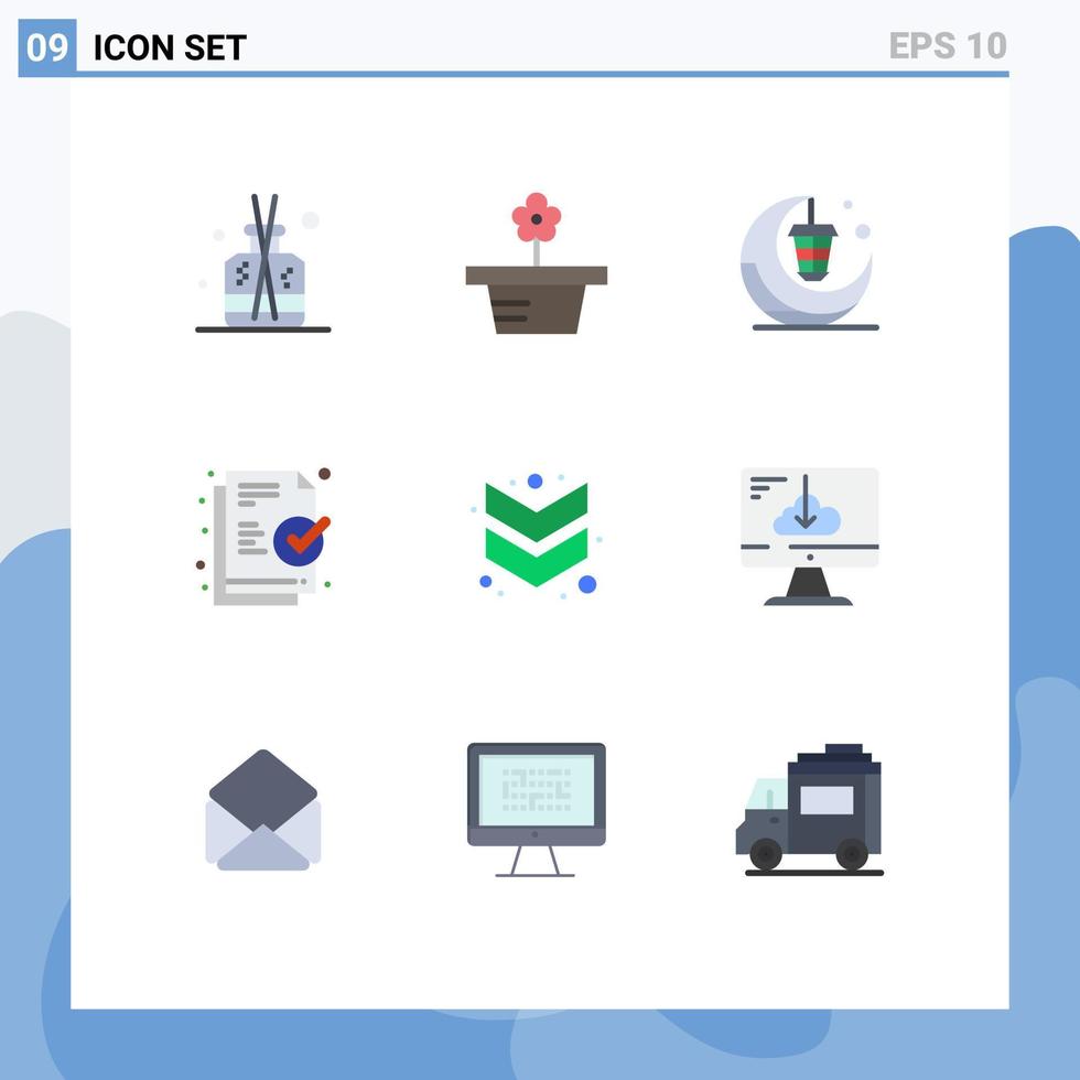 9 Universal Flat Color Signs Symbols of chevron ready lantern file cresent Editable Vector Design Elements