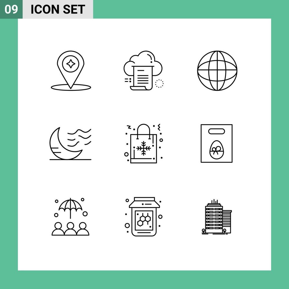 Modern Set of 9 Outlines and symbols such as weather night computing moon world Editable Vector Design Elements
