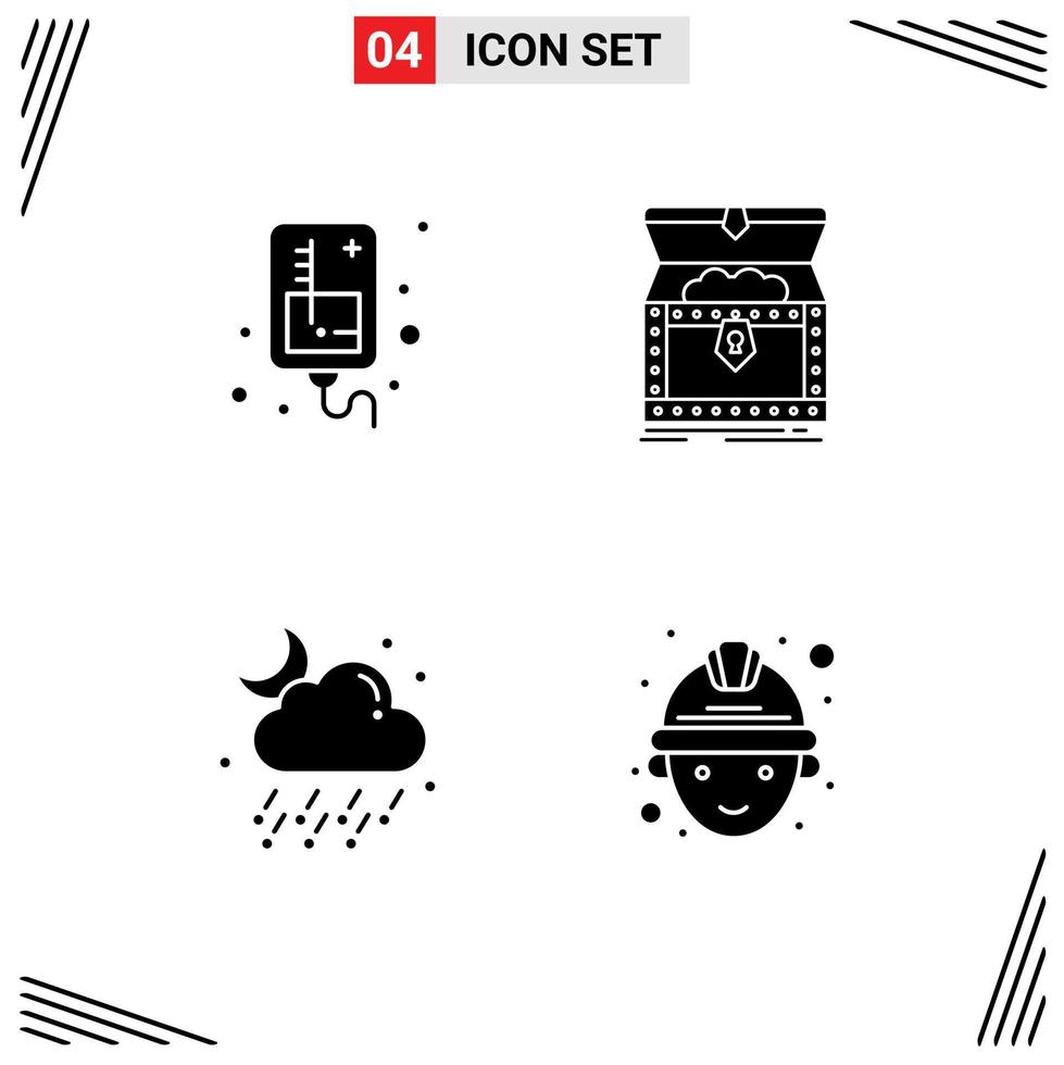 Mobile Interface Solid Glyph Set of 4 Pictograms of drip cloud medical gold weather Editable Vector Design Elements