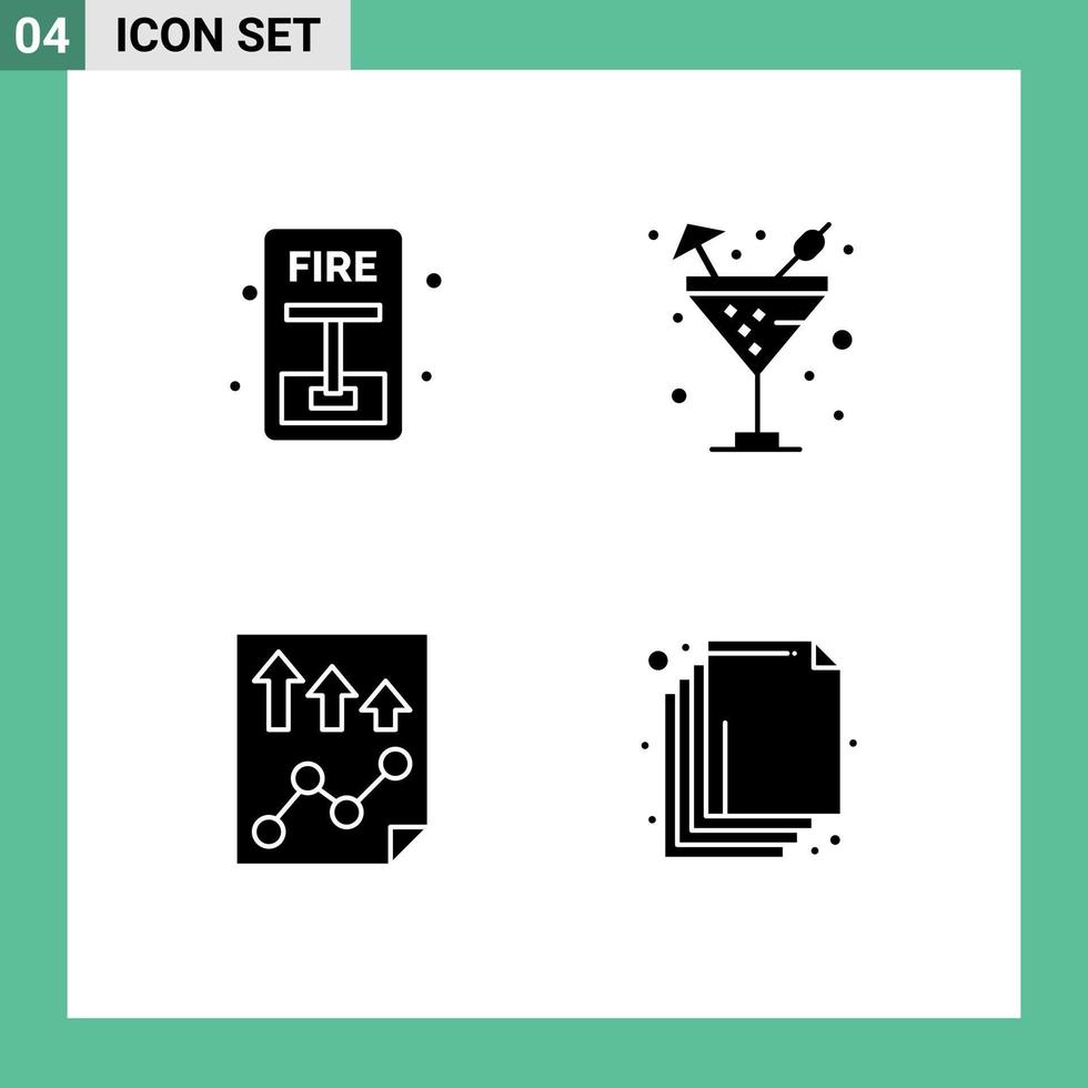 Pictogram Set of 4 Simple Solid Glyphs of emergency high fire sparkling water paper Editable Vector Design Elements