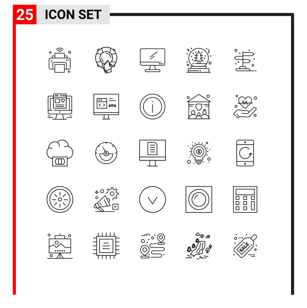25 Universal Lines Set for Web and Mobile Applications snowball christmas insurance pc device Editable Vector Design Elements