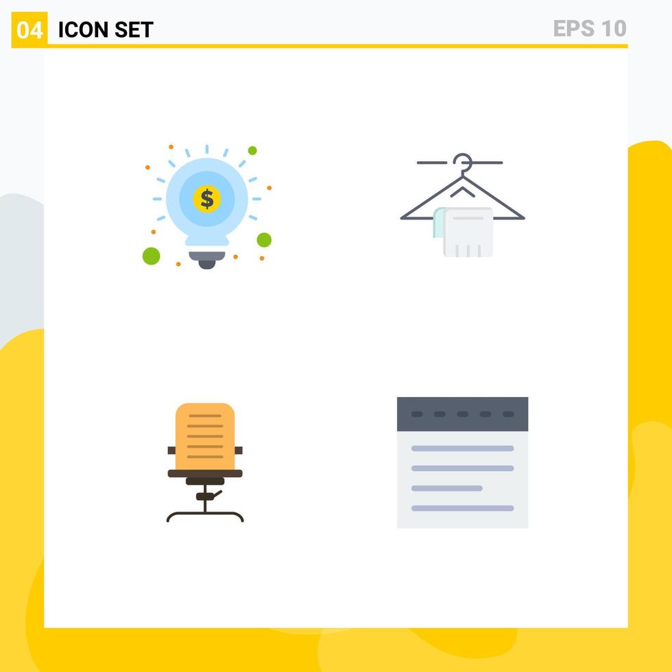 4 iconos planos universales establecidos para aplicaciones web y móviles brazo de idea silla de servicio de marketing elementos de diseño vectorial editables vector
