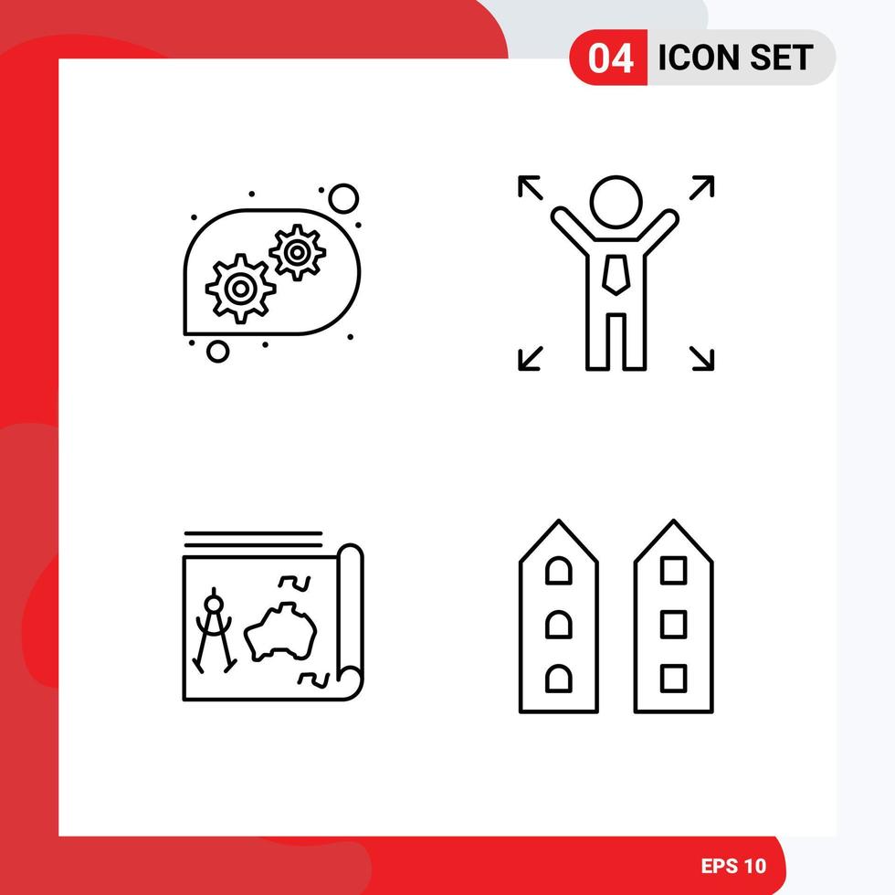 4 Line concept for Websites Mobile and Apps gear book business map buildings Editable Vector Design Elements