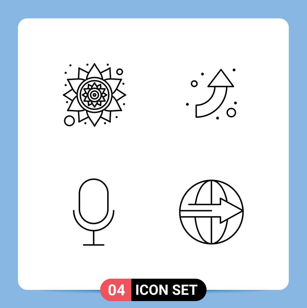 Mobile Interface Line Set of 4 Pictograms of india cargo arrow mic export Editable Vector Design Elements