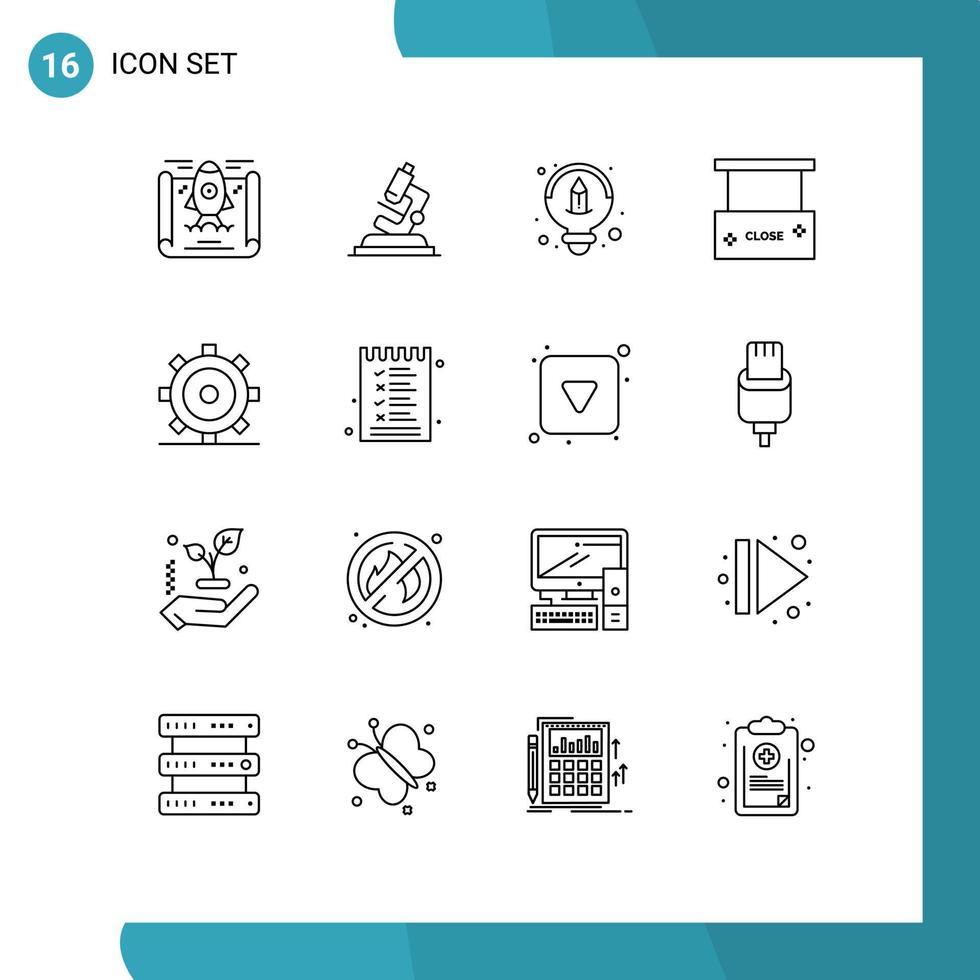 Set of 16 Vector Outlines on Grid for ui gear design basic close Editable Vector Design Elements