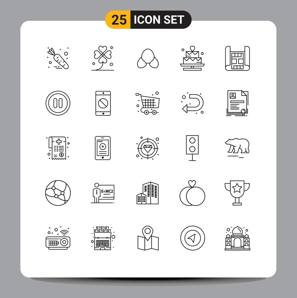 Pack of 25 Modern Lines Signs and Symbols for Web Print Media such as map lover bra heart clothing Editable Vector Design Elements