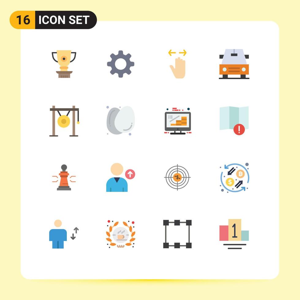 16 símbolos universales de signos de color plano de vehículos de mano de audio de instrumentos alejar paquete editable de elementos creativos de diseño de vectores