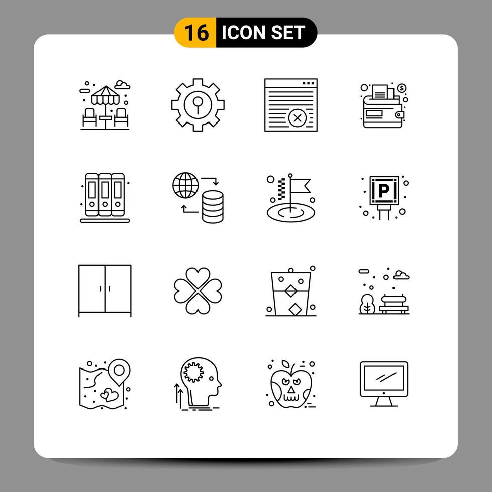 Set of 16 Modern UI Icons Symbols Signs for hosting education internet books money Editable Vector Design Elements
