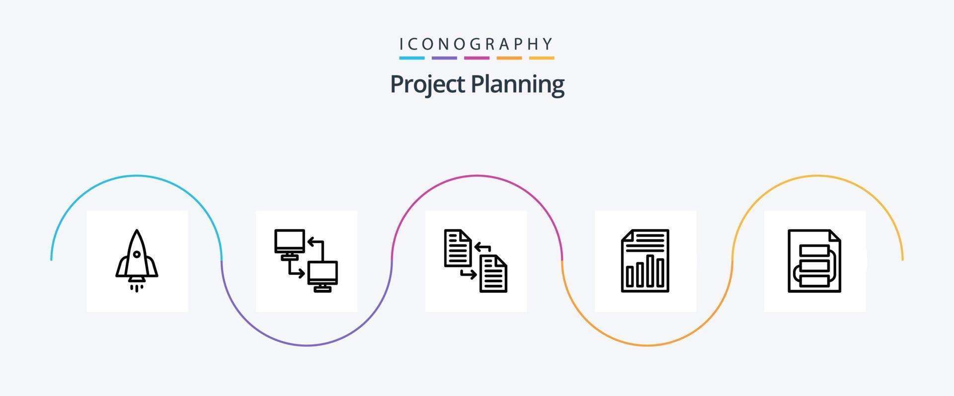 Project Planing Line 5 Icon Pack Including page. document. sharing. transfer. file vector