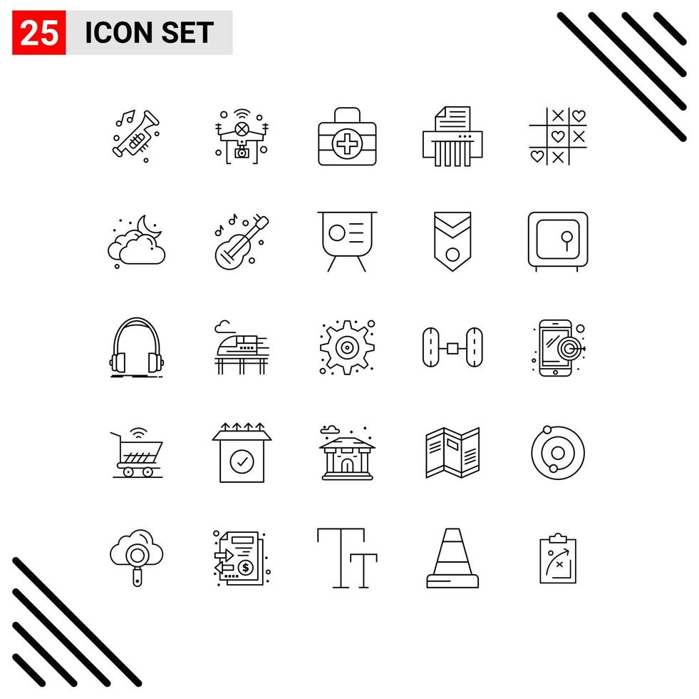 Line Pack of 25 Universal Symbols of heart shredder things paper ic Editable Vector Design Elements