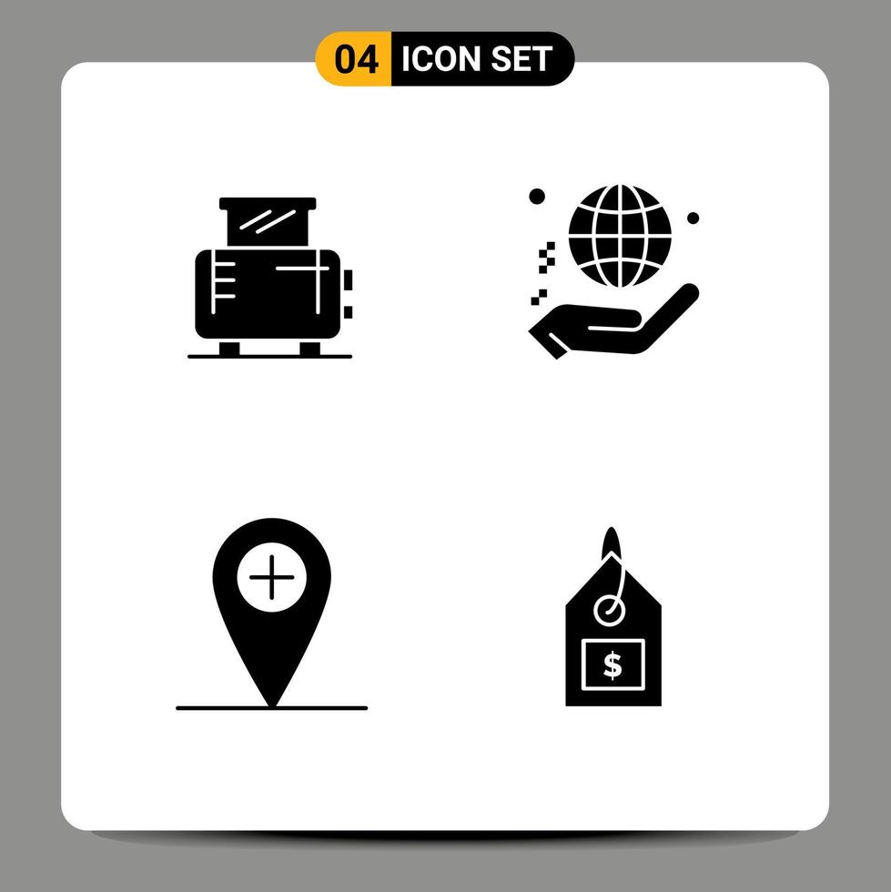 Stock Vector Icon Pack of 4 Line Signs and Symbols for electric add toaster globe location Editable Vector Design Elements