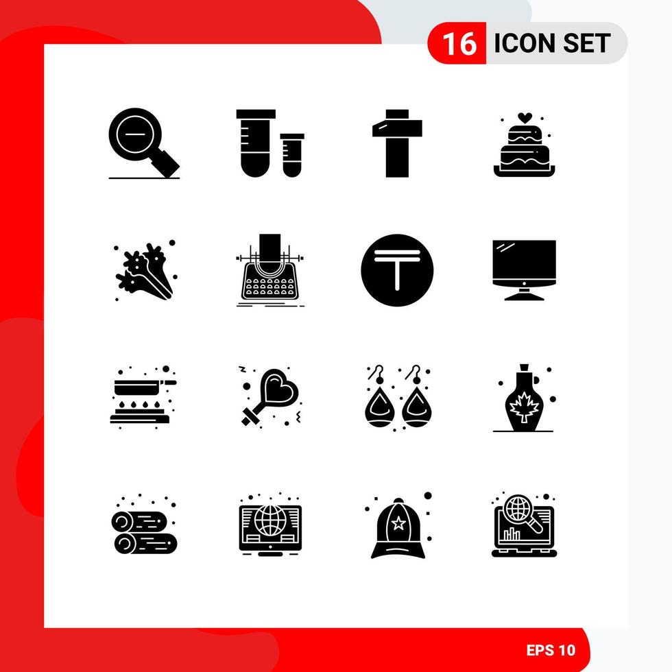User Interface Pack of 16 Basic Solid Glyphs of food wedding space heart cake Editable Vector Design Elements