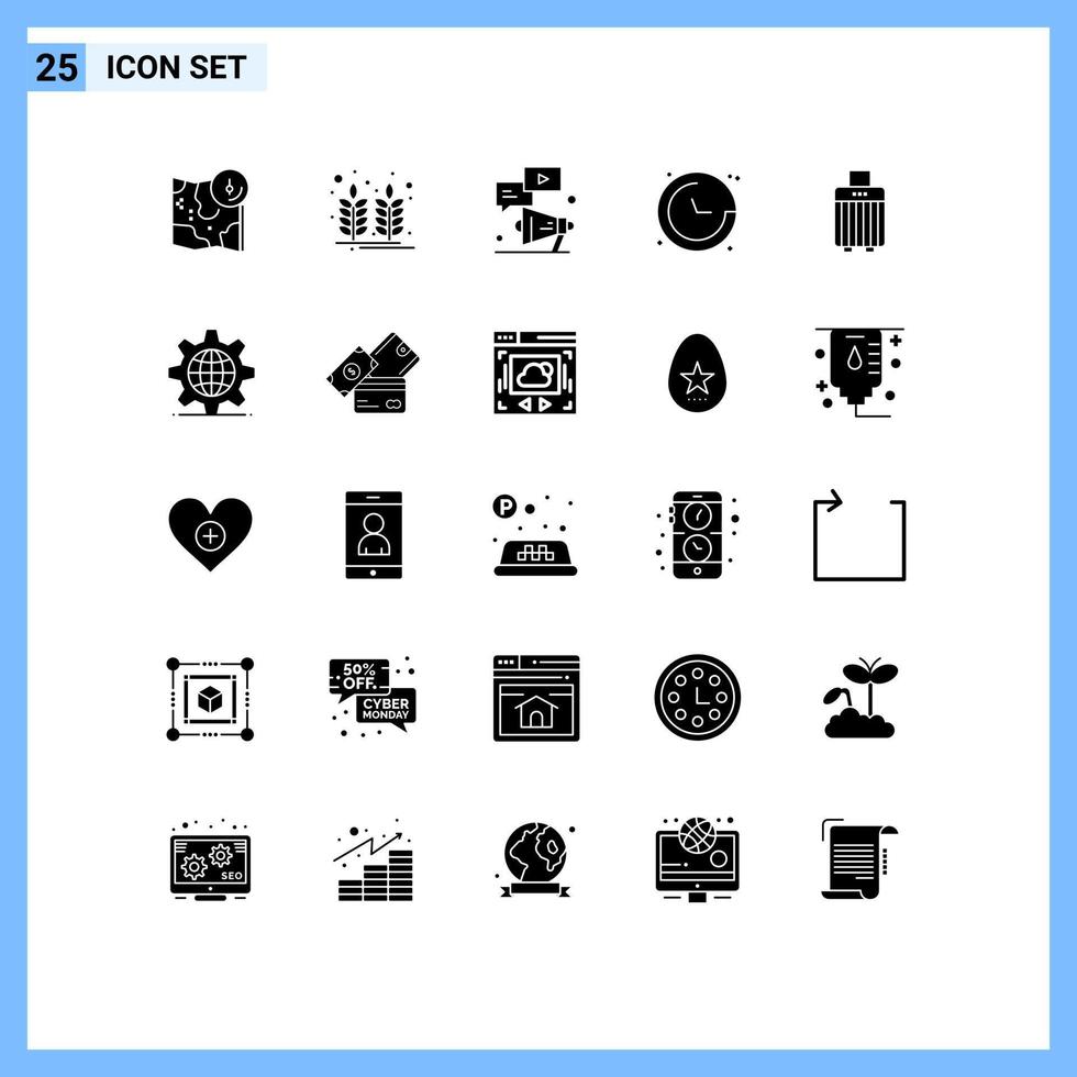 25 User Interface Solid Glyph Pack of modern Signs and Symbols of navigation direction wheat compass chat Editable Vector Design Elements