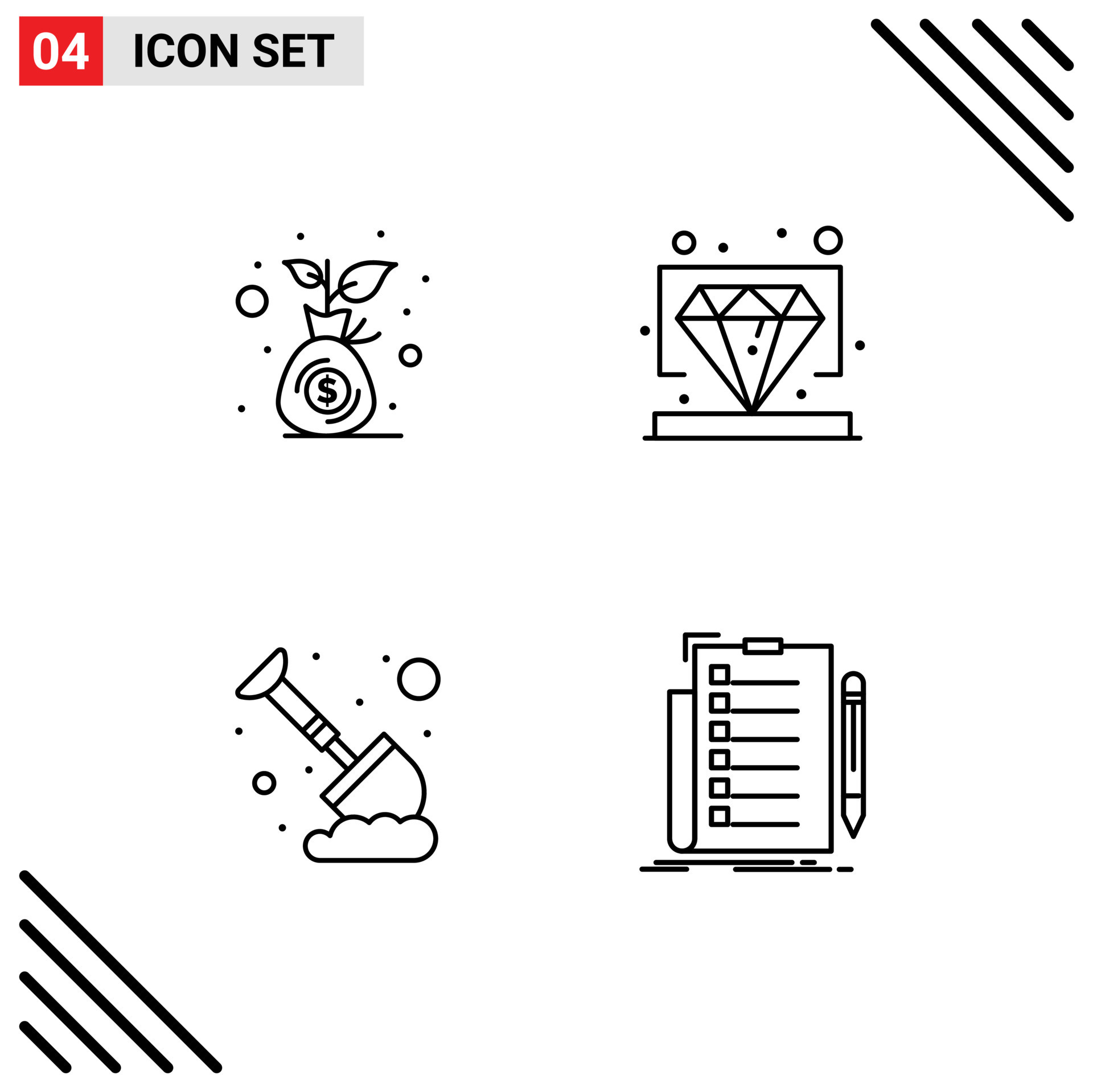 4 Line concept for Websites Mobile and Apps budget sand money bag