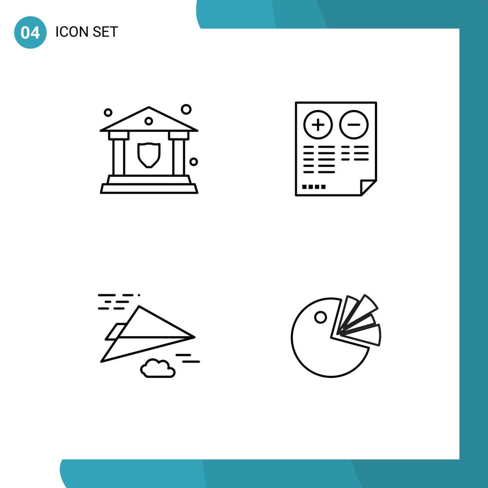 Set of 4 Commercial Filledline Flat Colors pack for bank paper plane shield document paper Editable Vector Design Elements