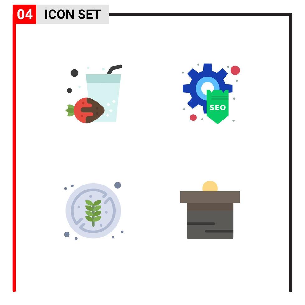 conjunto de 4 paquetes de iconos planos comerciales para beber elementos de diseño vectorial editables de depósito de engranajes de desarrollo saludable vector