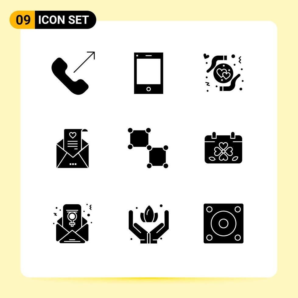Universal Icon Symbols Group of 9 Modern Solid Glyphs of connection wedding card care proposal mail Editable Vector Design Elements
