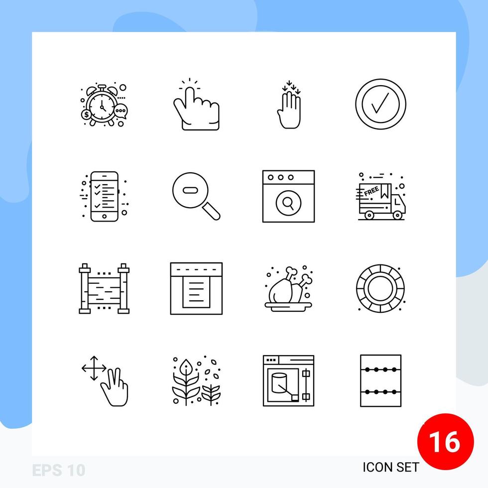 16 Thematic Vector Outlines and Editable Symbols of calculation tick point good down Editable Vector Design Elements