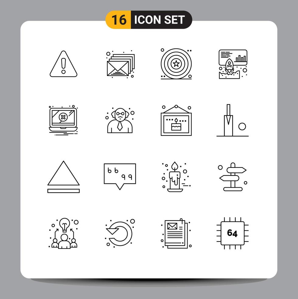 Group of 16 Modern Outlines Set for notification promote celebration marketing data Editable Vector Design Elements