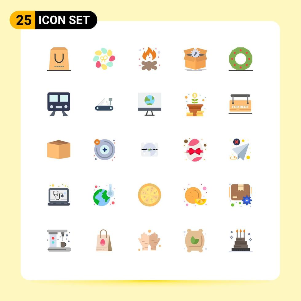 User Interface Pack of 25 Basic Flat Colors of progress performance plant upload campfire Editable Vector Design Elements