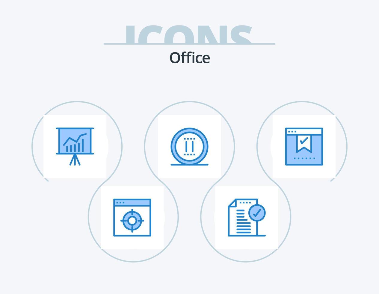 paquete de iconos azul de oficina 5 diseño de iconos. marcador. en línea. oficina. oficina. presentación vector