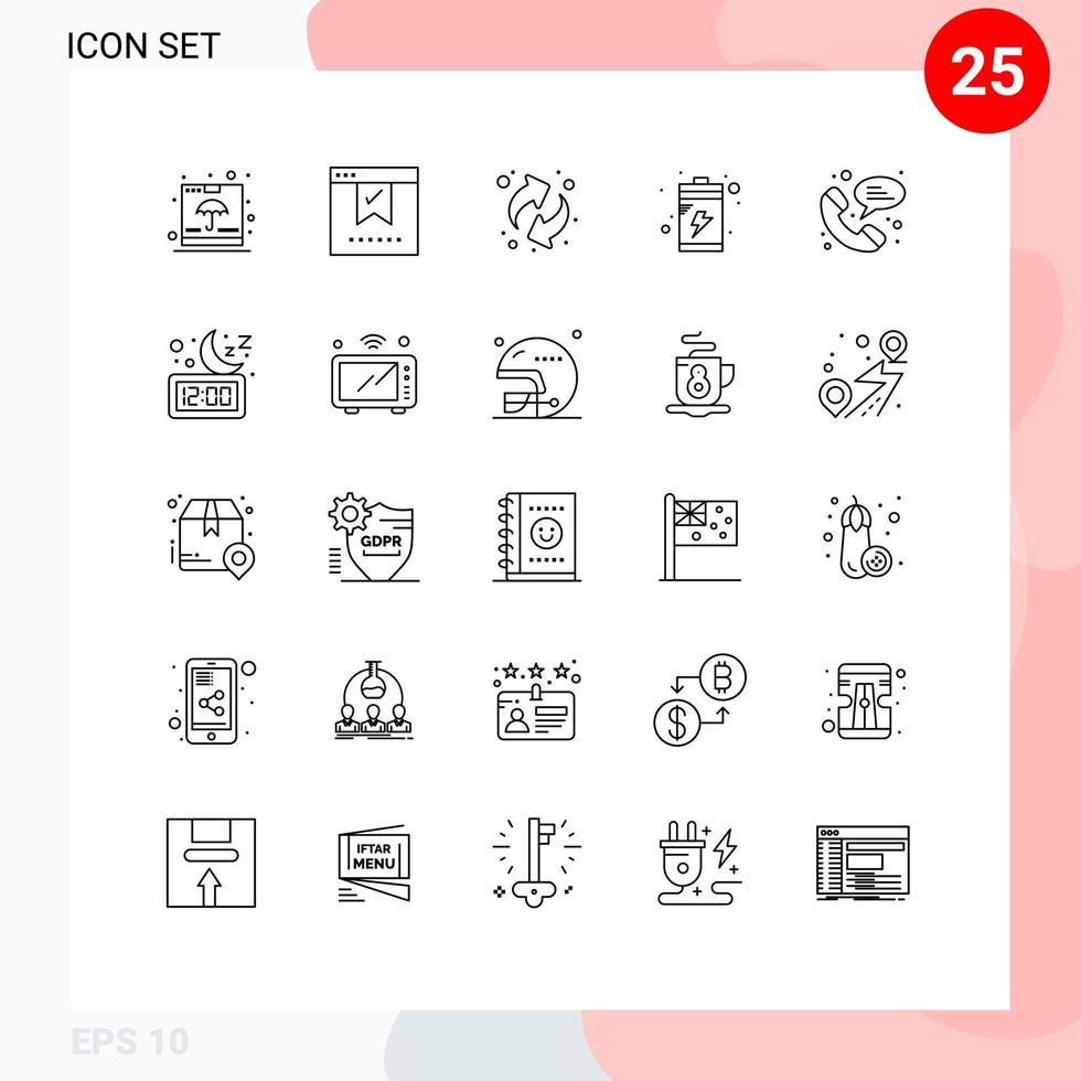 Line Pack of 25 Universal Symbols of phone device office charge resources Editable Vector Design Elements