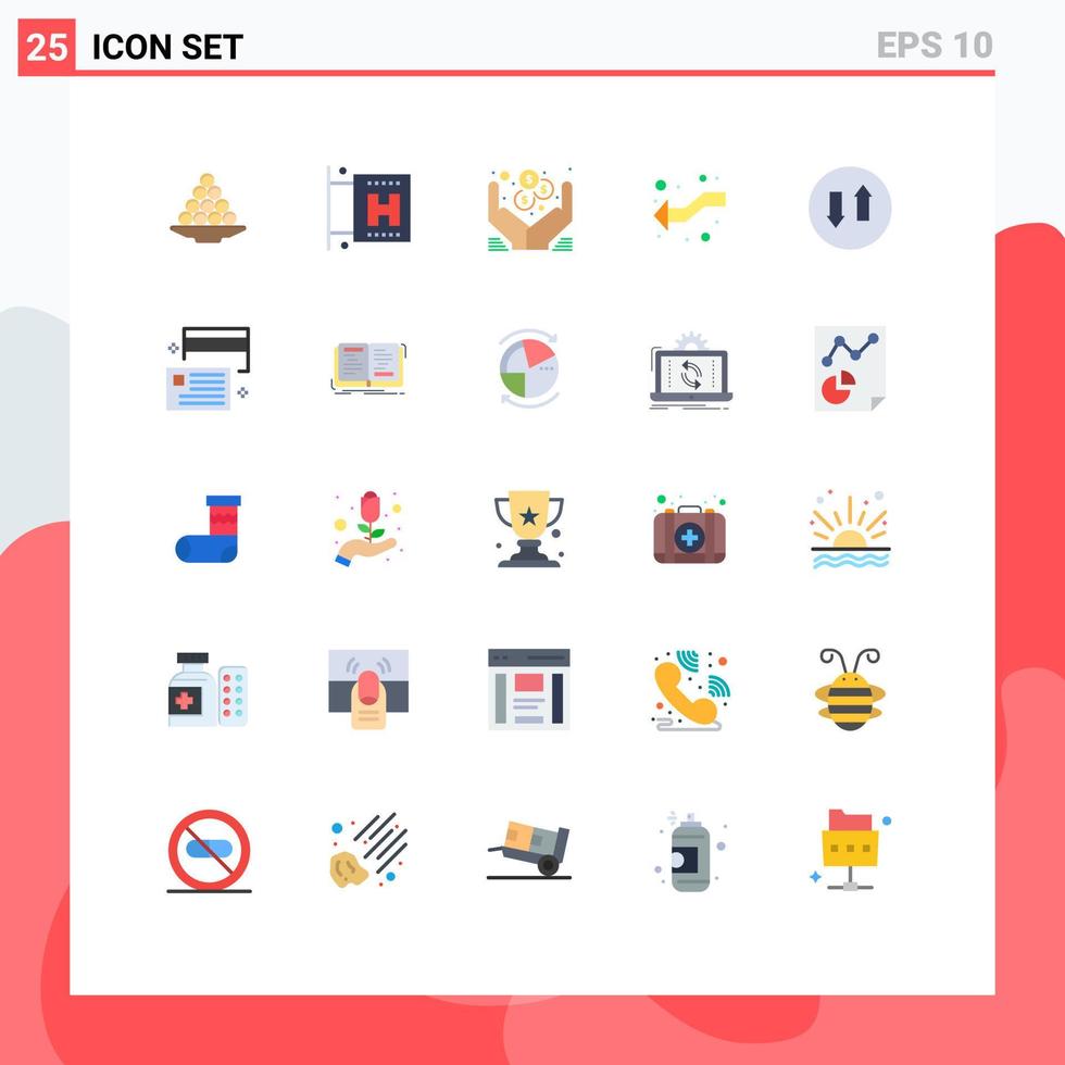Pack of 25 Modern Flat Colors Signs and Symbols for Web Print Media such as left intersect travel arrows money Editable Vector Design Elements