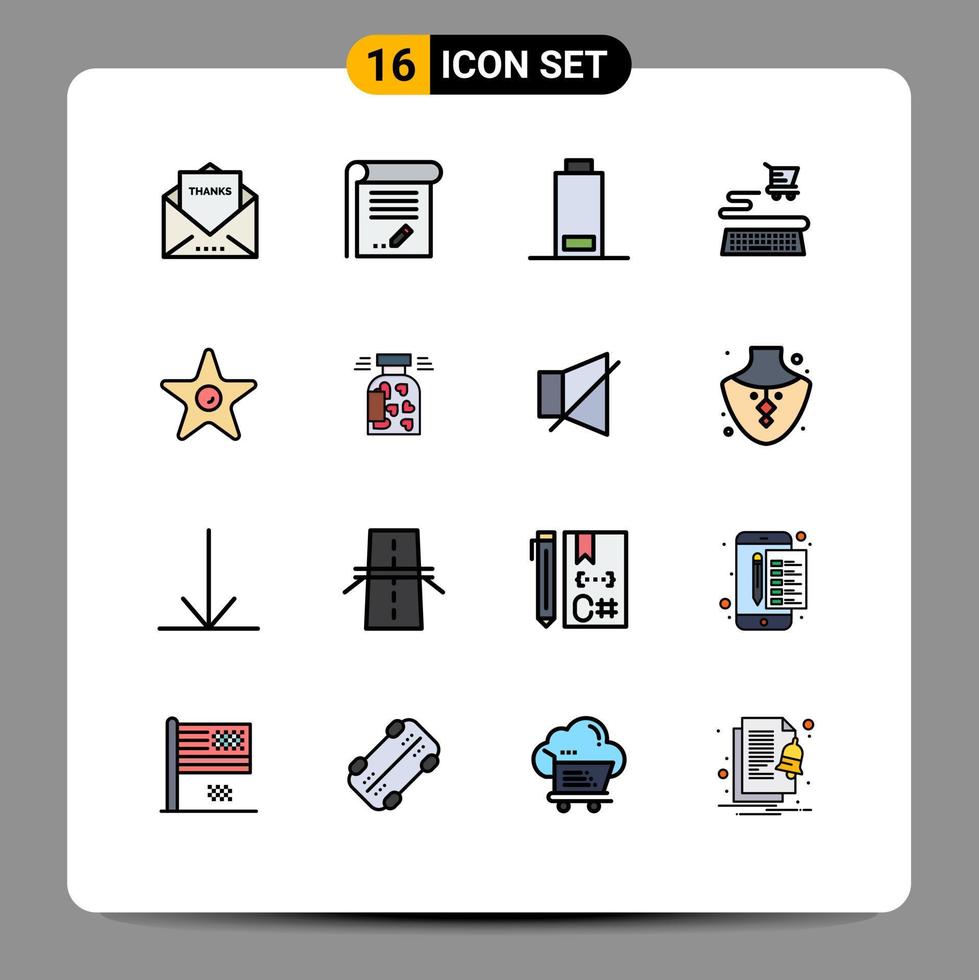 16 Thematic Vector Flat Color Filled Lines and Editable Symbols of movie shopping note online warning Editable Creative Vector Design Elements