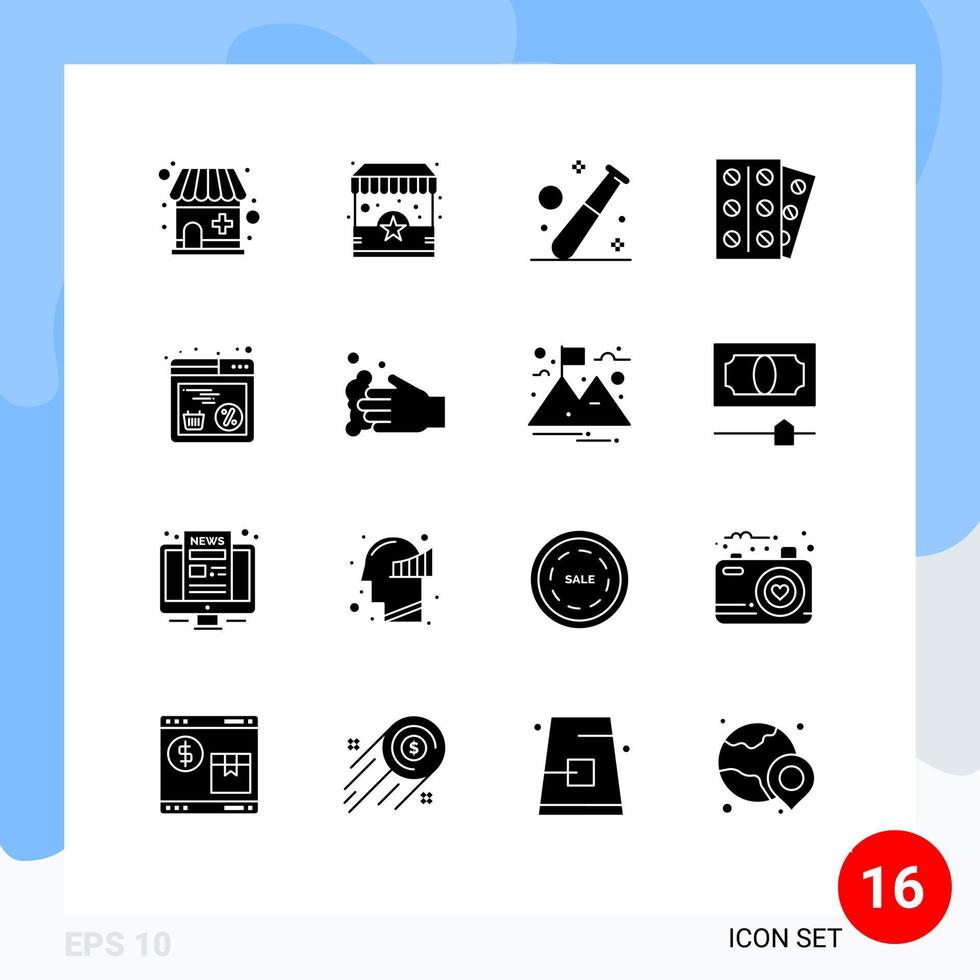 Set of 16 Modern UI Icons Symbols Signs for online tablet baseball patient medical Editable Vector Design Elements