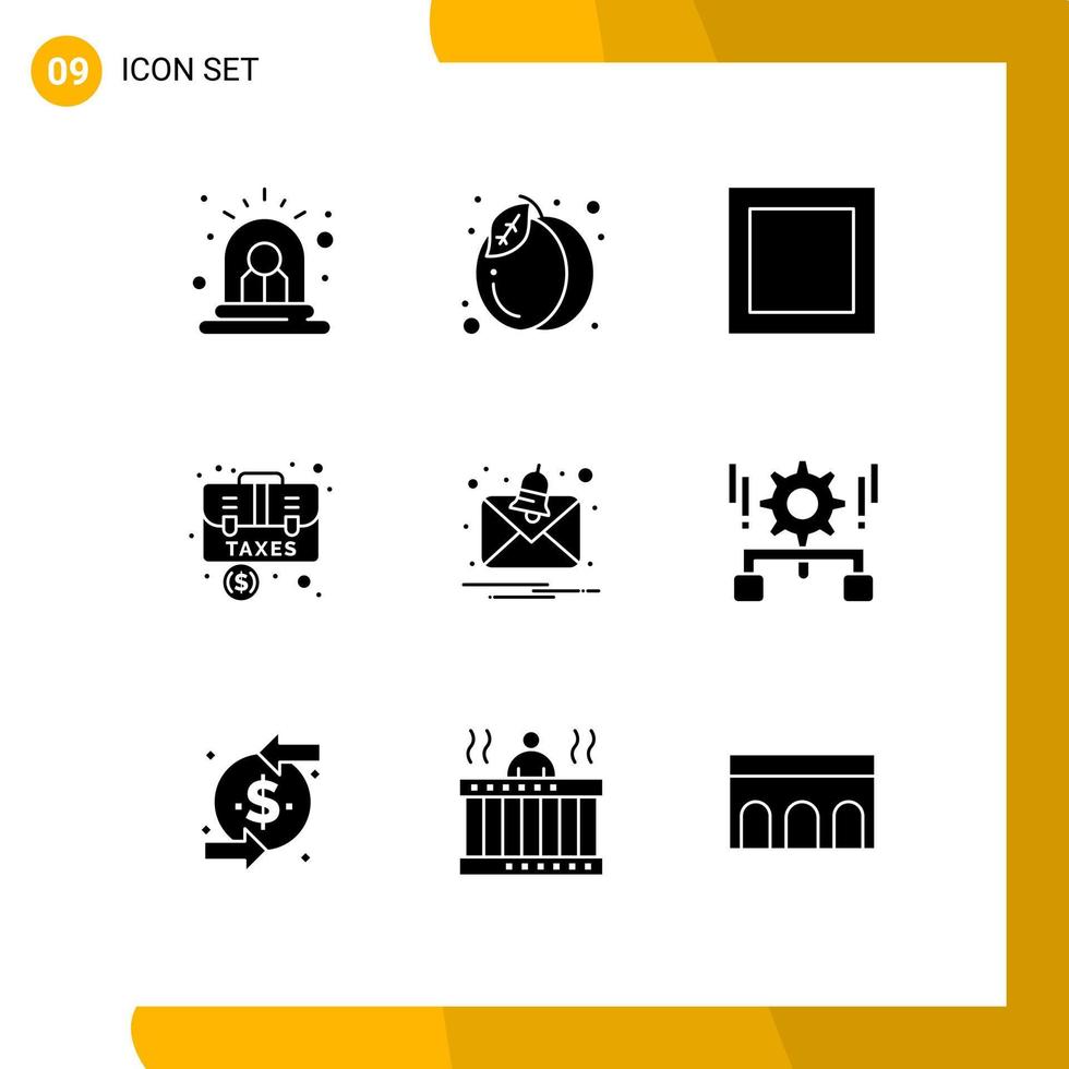 Group of 9 Solid Glyphs Signs and Symbols for notification alert layout case baggage Editable Vector Design Elements