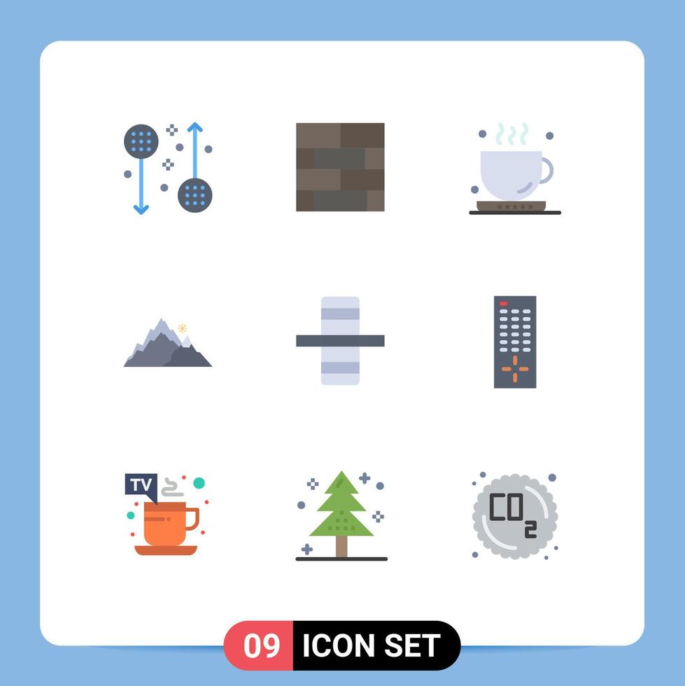 Mobile Interface Flat Color Set of 9 Pictograms of tree hill strategy landscape tea Editable Vector Design Elements