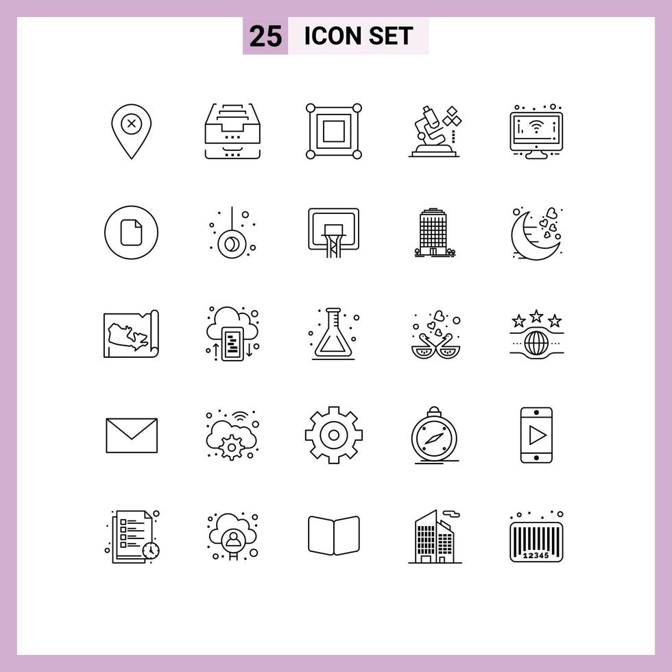 User Interface Pack of 25 Basic Lines of monitor lab file science box Editable Vector Design Elements