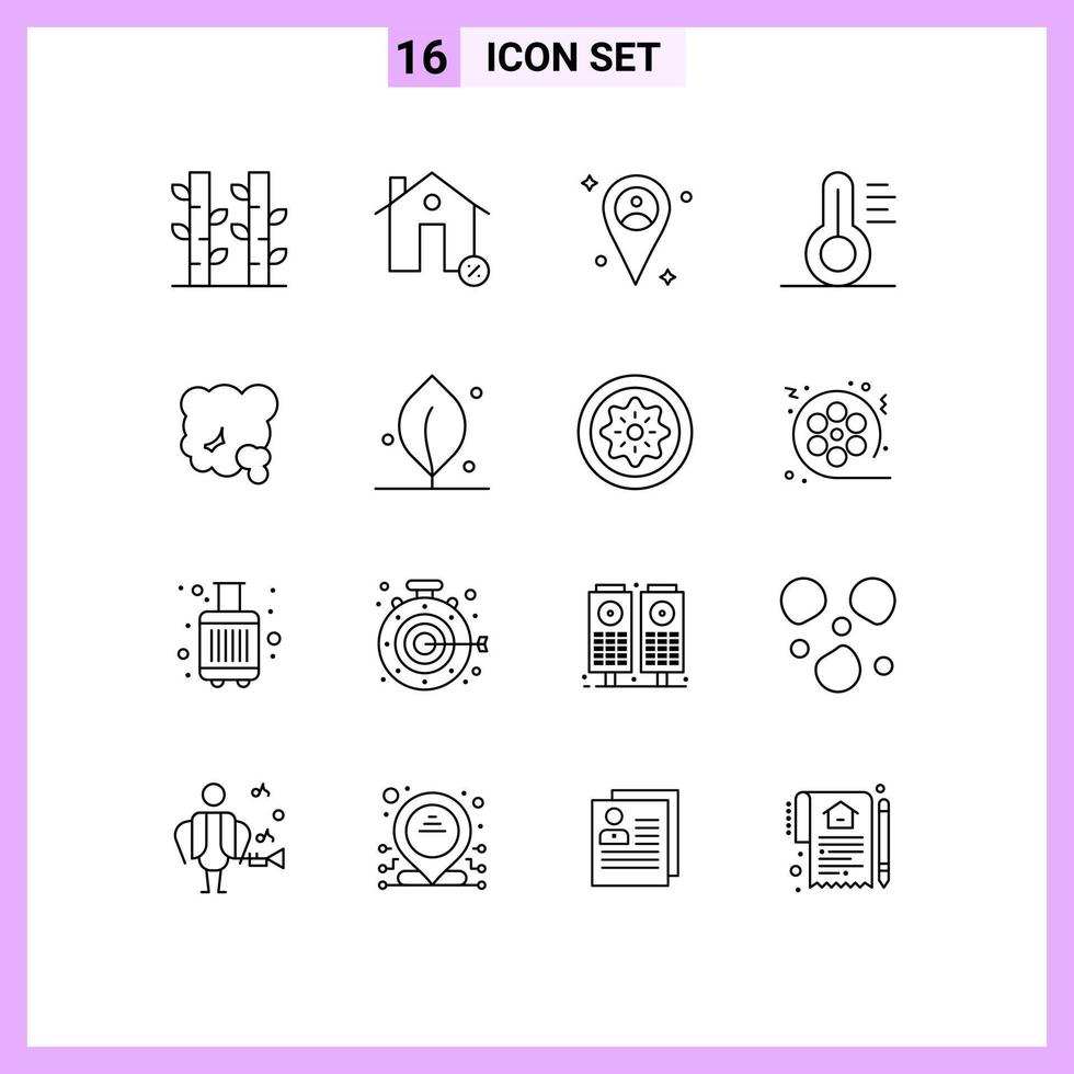 Editable Vector Line Pack of 16 Simple Outlines of environment air percentage tools medical Editable Vector Design Elements
