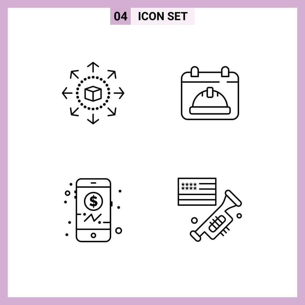 paquete de interfaz de usuario de 4 colores planos básicos de línea rellena de elementos de diseño vectorial editables de la bandera del día de la tienda de compras de inversión de comercio electrónico vector