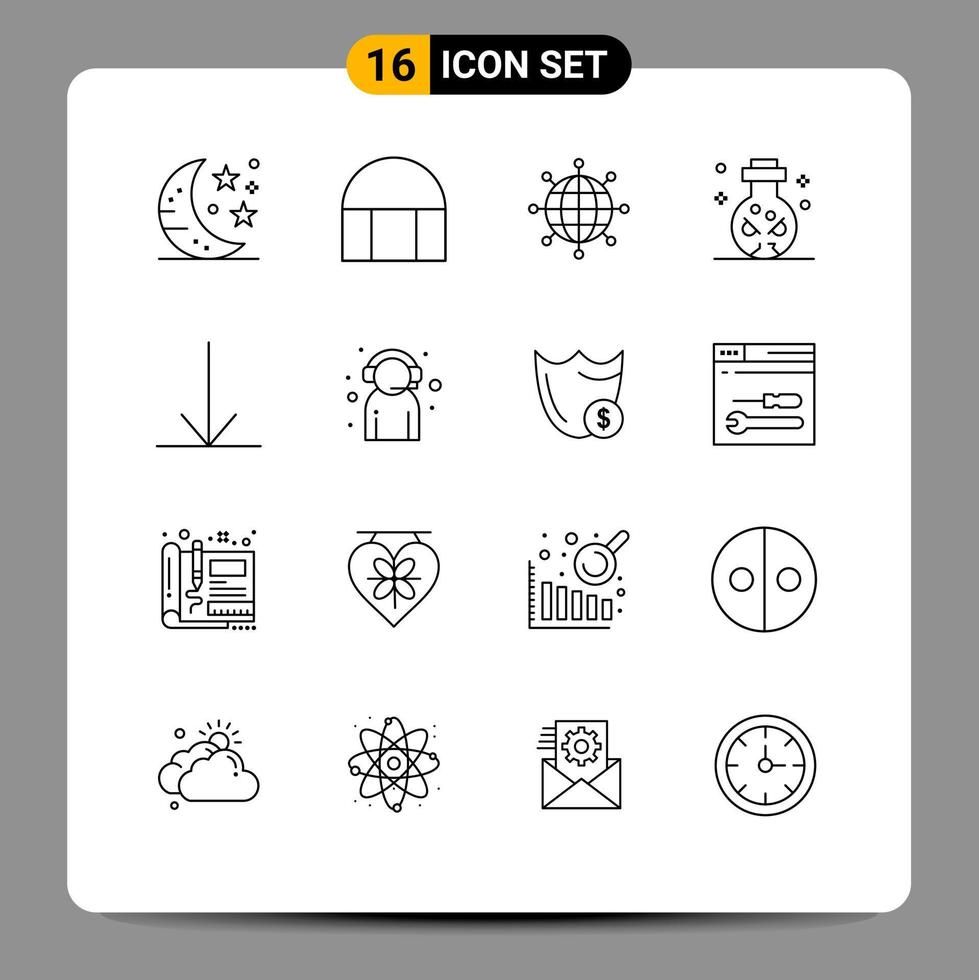 Set of 16 Modern UI Icons Symbols Signs for down skull business ritual knife Editable Vector Design Elements