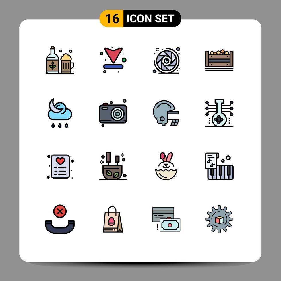 16 User Interface Flat Color Filled Line Pack of modern Signs and Symbols of moon bangla camera box bangladesh Editable Creative Vector Design Elements