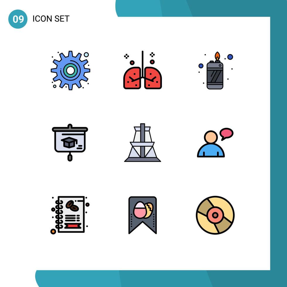 Modern Set of 9 Filledline Flat Colors Pictograph of energy school medicine presentation chart Editable Vector Design Elements