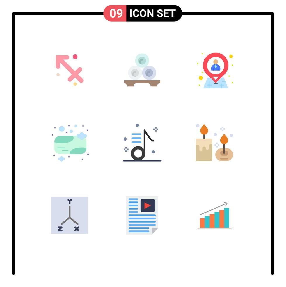 Editable Vector Line Pack of 9 Simple Flat Colors of clean bath soap towels soap location Editable Vector Design Elements